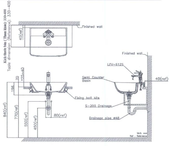 Lavabo chậu rửa mặt INAX AL-345VEC bán âm ba lỗ (AL345VEC)
