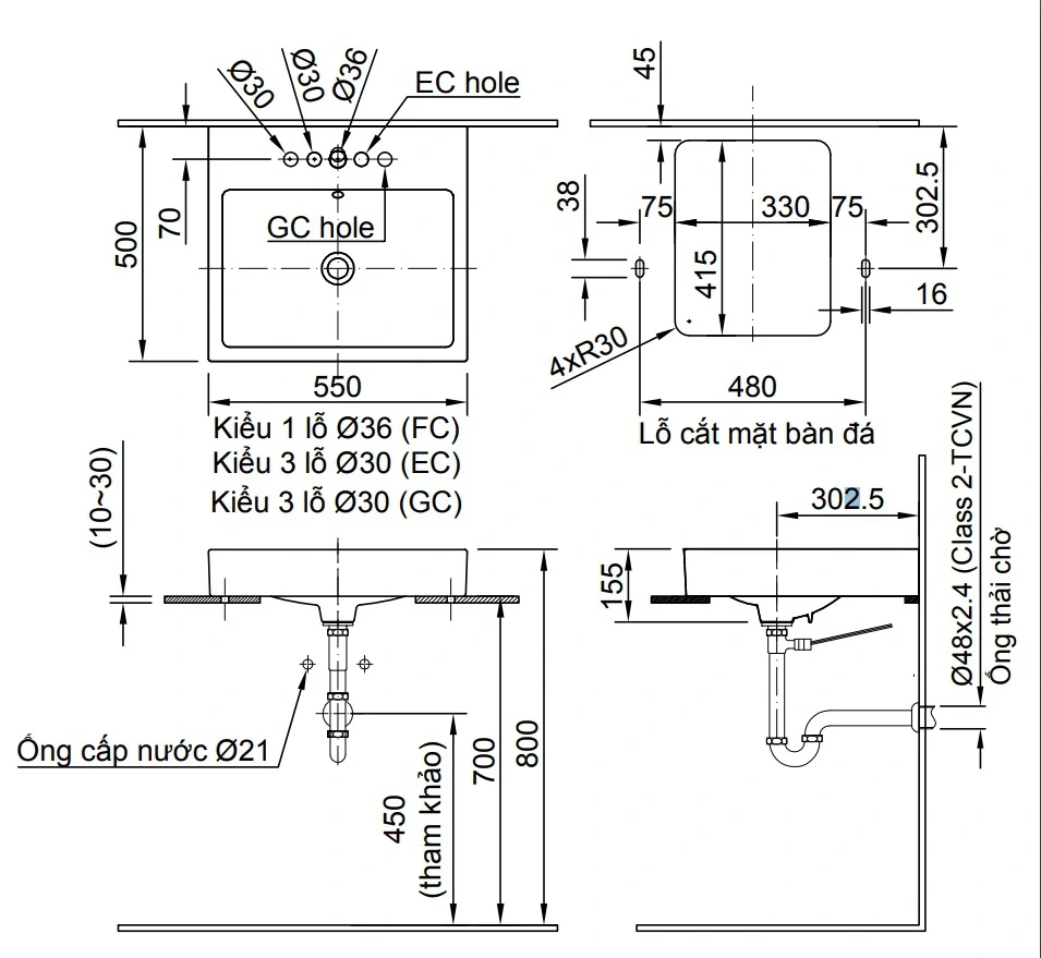Lavabo chậu rửa mặt INAX AL-536VGC đặt bàn 3 lỗ (AL536V)