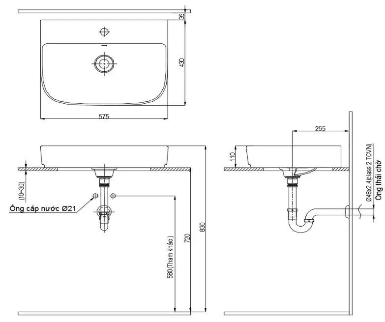 Lavabo chậu rửa mặt INAX AL-632VGC đặt bàn 3 lỗ (AL632V)