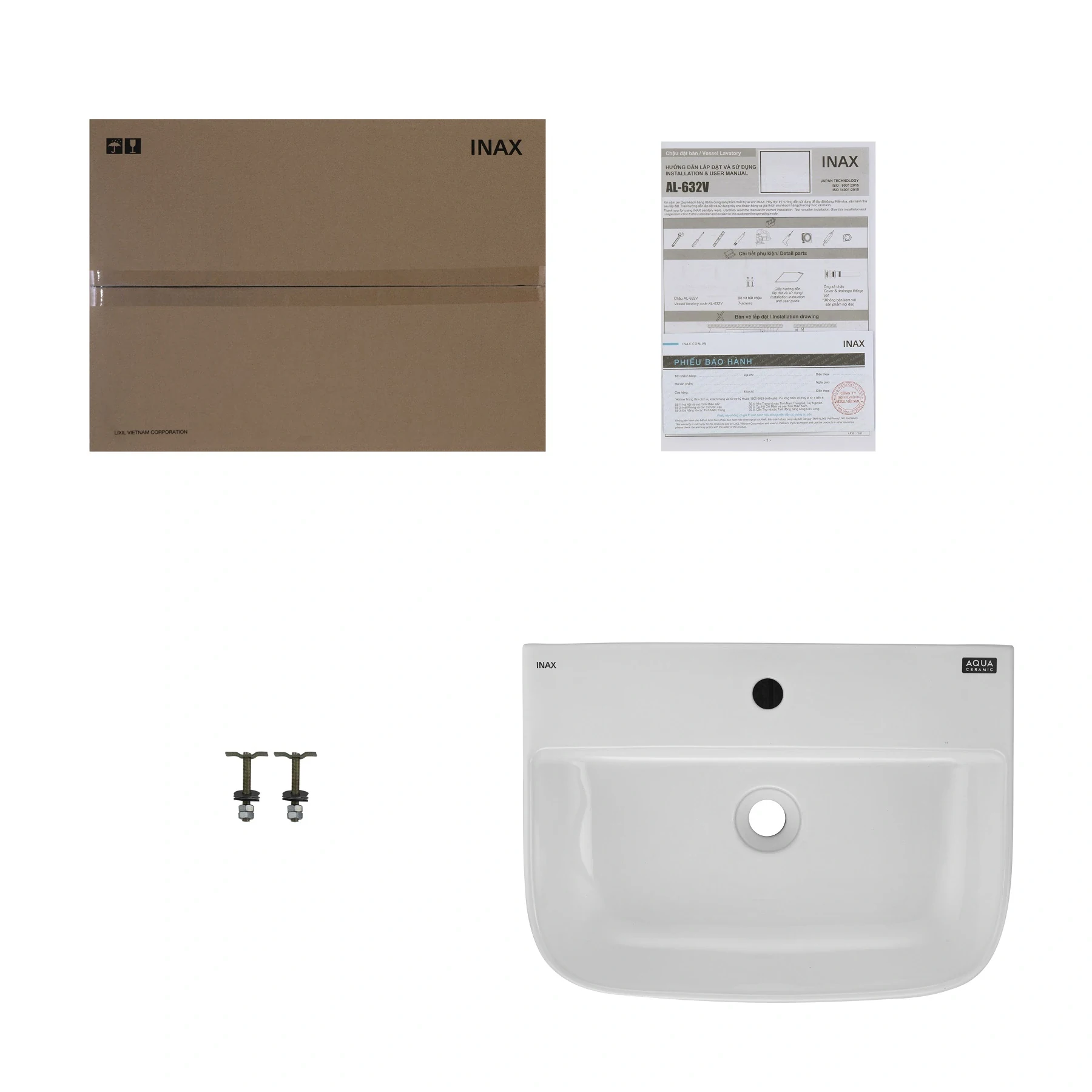 Lavabo chậu rửa mặt INAX AL-632VGC đặt bàn 3 lỗ (AL632V)