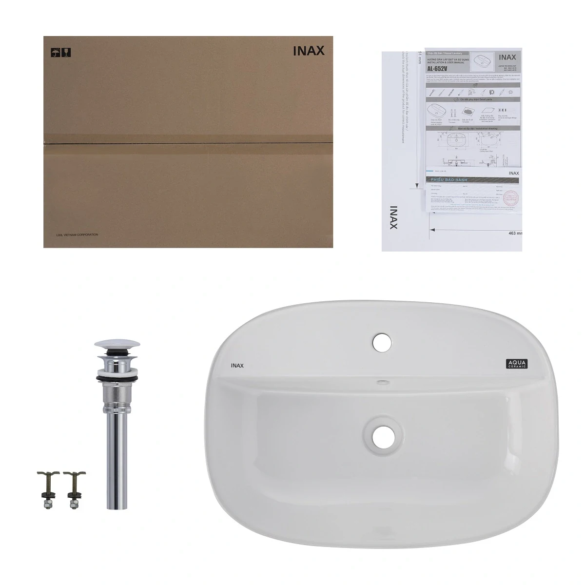 Lavabo chậu rửa mặt INAX AL-652VGC đặt bàn 3 lỗ (AL652VGC)