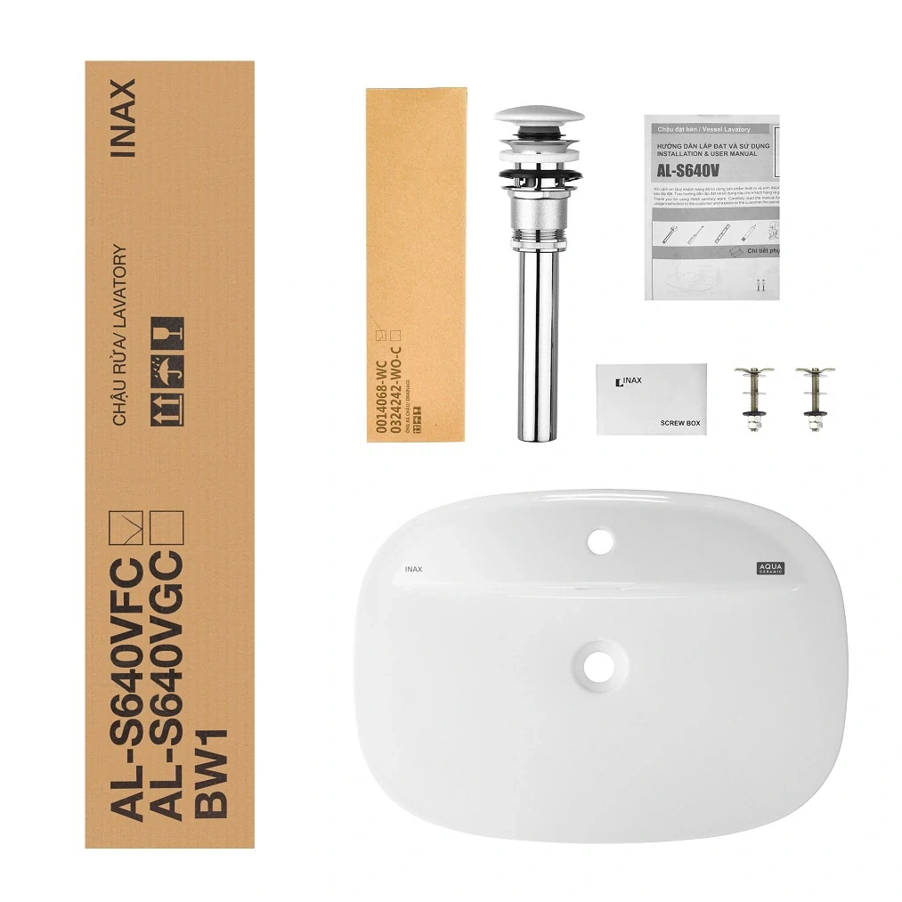 Lavabo chậu rửa mặt INAX CERAFINE AL-S640VFC đặt bàn sứ chống bám bẩn Aquaceramic (ALS640V