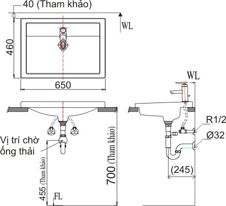 Lavabo chậu rửa mặt INAX AL-2397V bán âm dương vành sứ chống bám bẩn Aquaceramic (AL-2397V)