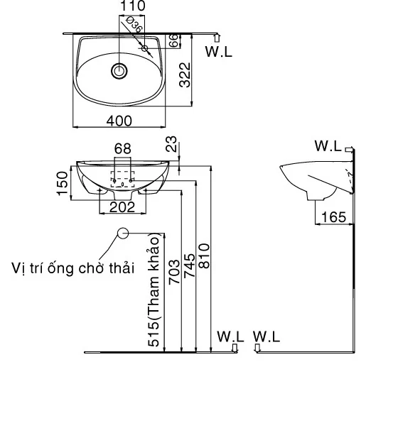 Lavabo chậu rửa mặt INAX L-280V treo tường (L280V)