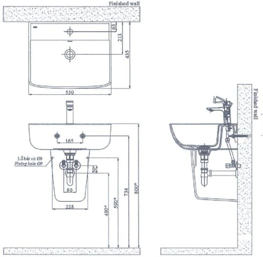 Lavabo chậu rửa mặt INAX AL-312V treo tường chân ngắn
