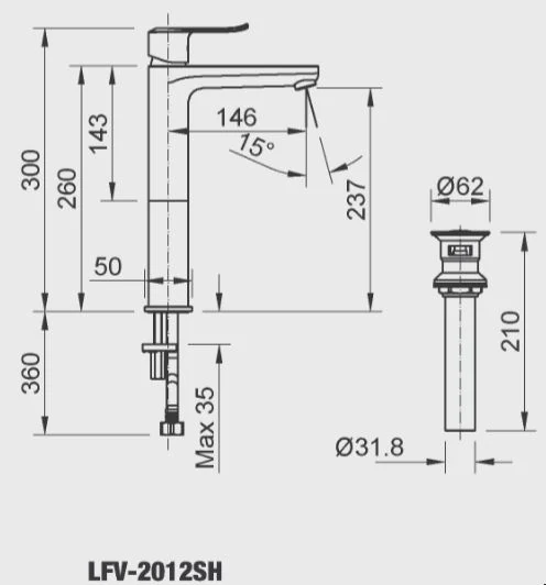 Vòi lavabo chậu rửa mặt INAX LFV-2012SH nóng lạnh cổ cao (LFV-2012SH)