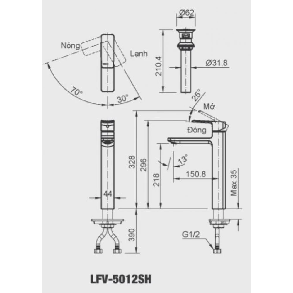 Vòi lavabo chậu rửa mặt INAX LFV-5012SH nóng lạnh cổ cao (LFV5012SH)