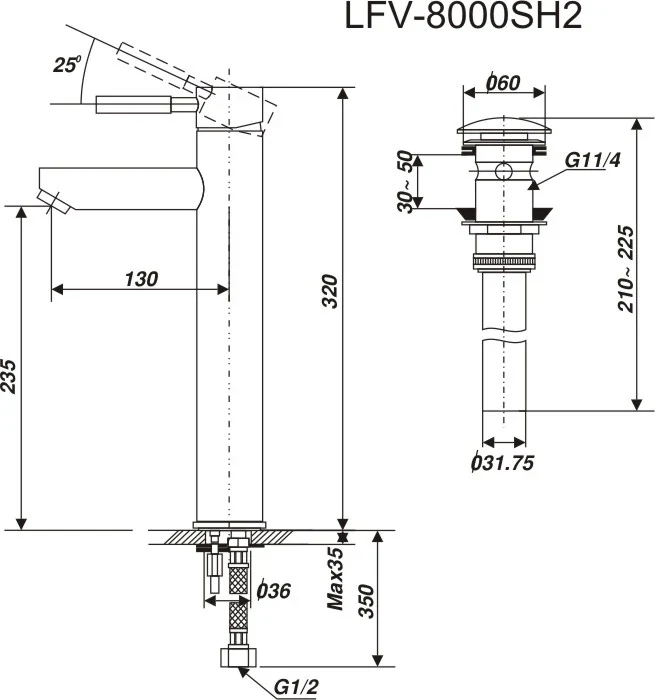 Vòi lavabo chậu rửa mặt INAX LFV-8000SH2 nóng lạnh cổ cao (LFV8000SH2 )