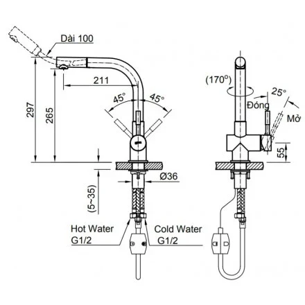 Vòi chậu rửa chén INAX SFV-1013SX đa năng nóng lạnh (SFV-1013SX)