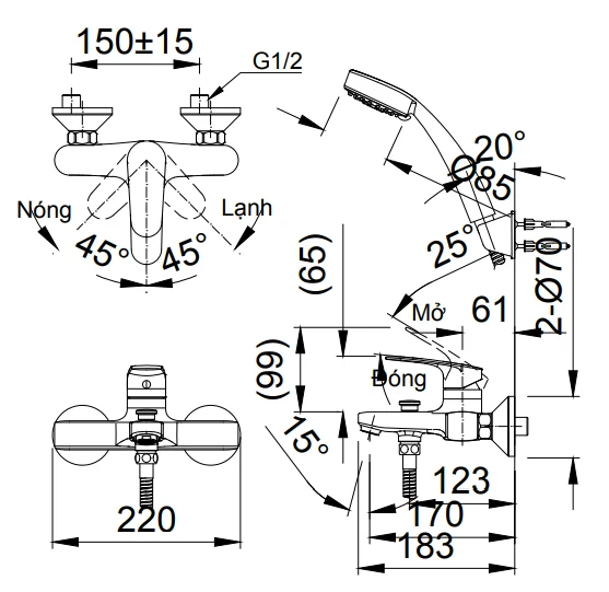 Vòi sen tắm nóng lạnh INAX BFV-2003S (BFV2003S)
