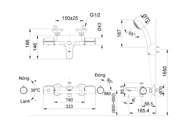Vòi sen tắm nóng lạnh INAX BFV-3413T-4C tự động tay sen si (BFV3413T-4C)