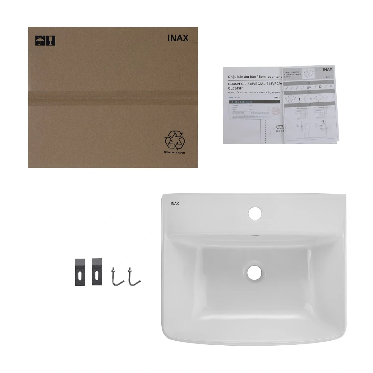 Lavabo chậu rửa mặt INAX L-345VFC bán âm (L345VFC)