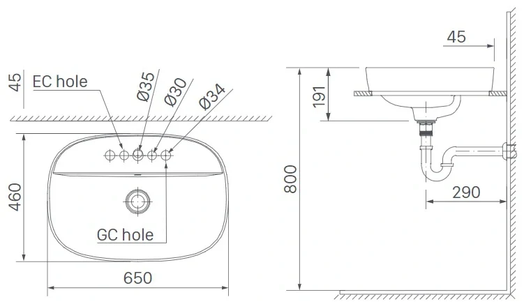 Lavabo chậu rửa mặt INAX AL-652VEC đặt bàn 3 lỗ(AL652VEC)