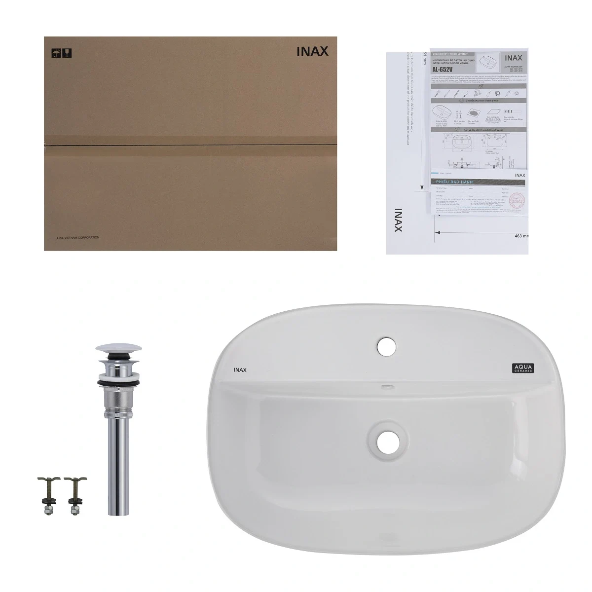 Lavabo chậu rửa mặt INAX AL-652VEC đặt bàn 3 lỗ(AL652VEC)