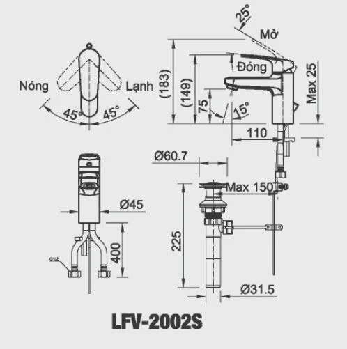 Vòi lavabo chậu rửa mặt INAX LFV-2002S nóng lạnh gật gù (LFV2002S)