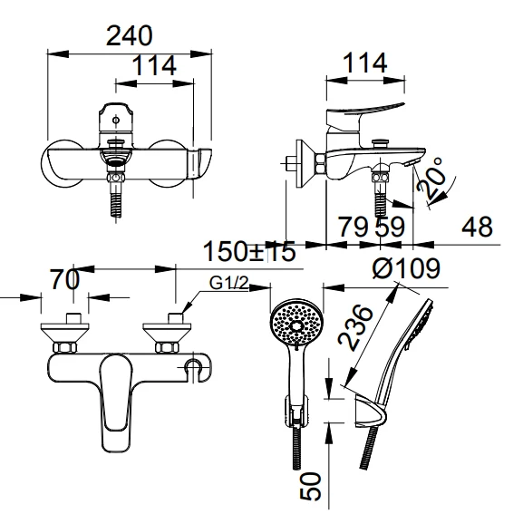 Vòi sen tắm nóng lạnh INAX BFV-503S (BFV503S)