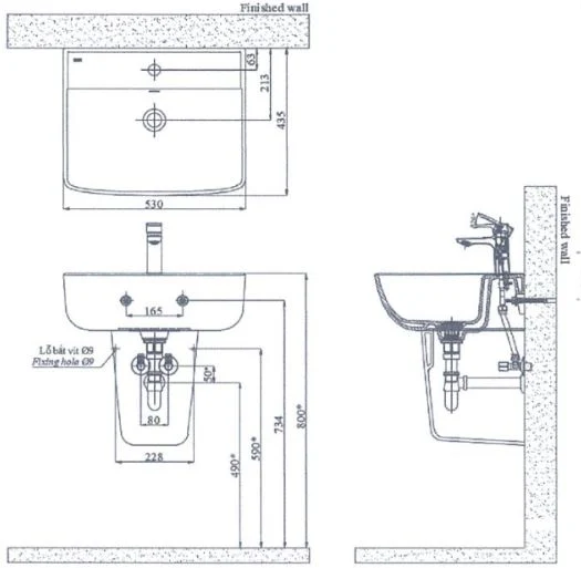 Lavabo chậu rửa mặt INAX L-312V treo tường chân ngắn