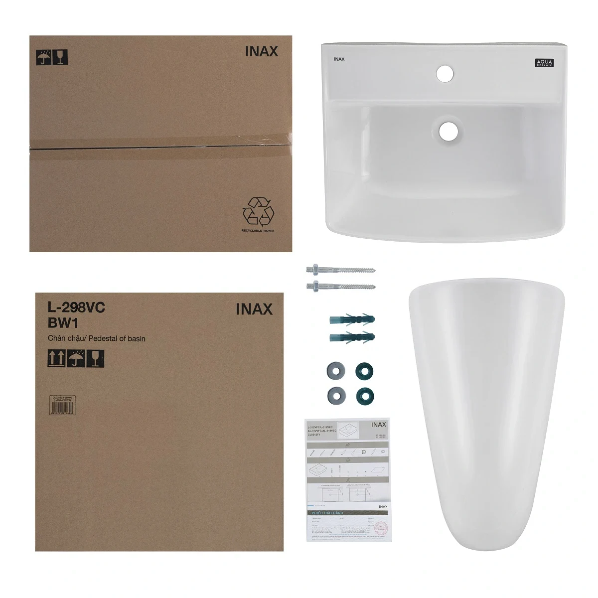 Lavabo chậu rửa mặt INAX L-312V treo tường chân ngắn