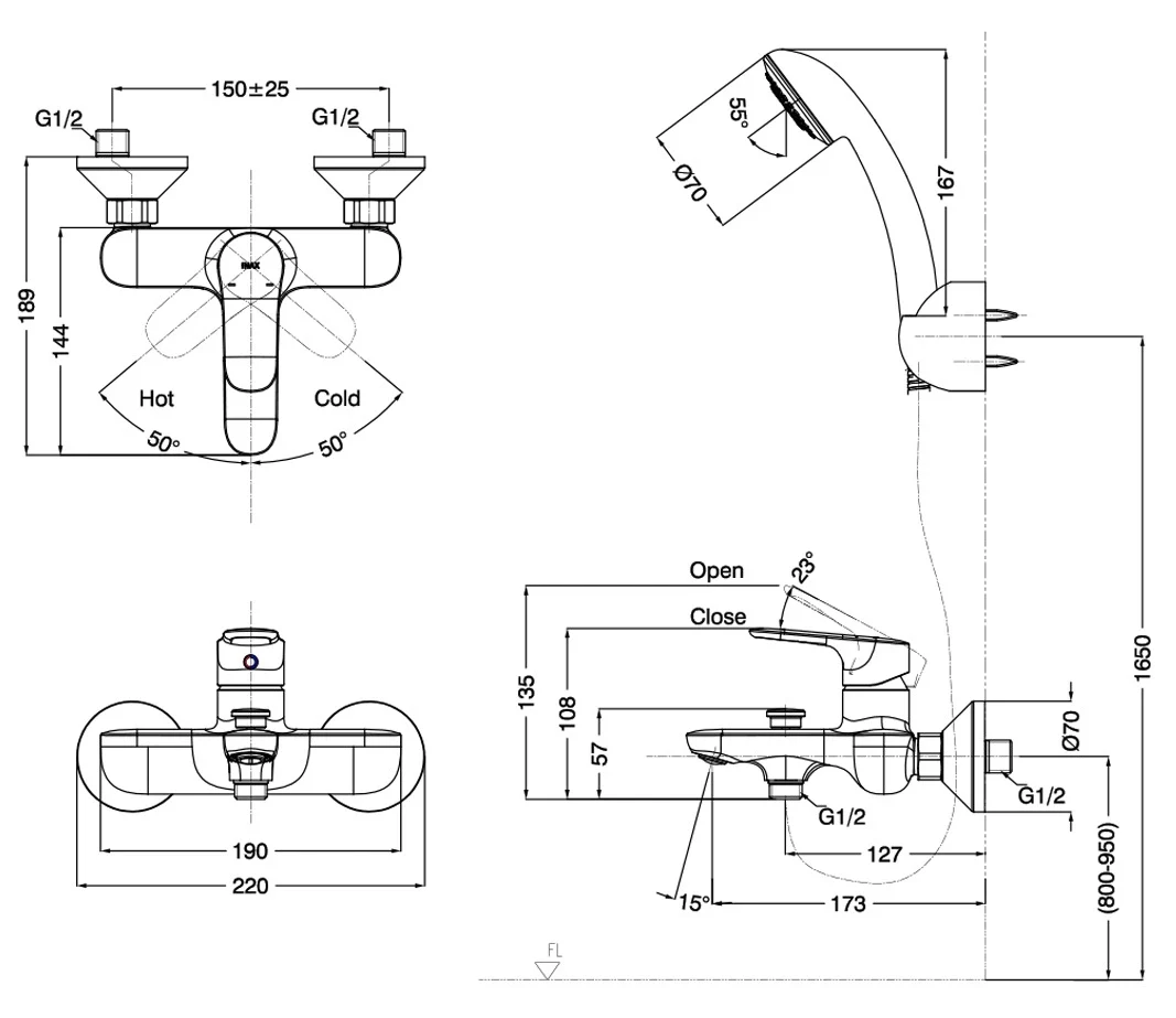 Vòi sen tắm nóng lạnh INAX BFV-1403S-8C tay sen tăng áp si (BFV1403S-8C)