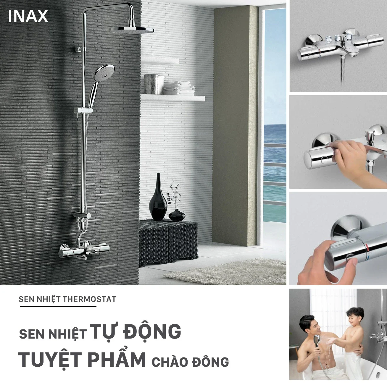Cây sen tắm đứng nóng lạnh INAX BFV-3415T-9C tự động (BFV3415T9C)
