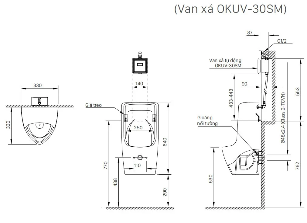Bồn tiểu nam INAX AU-431VAC treo tường sứ chống bám bẩn AquaCeramic xả âm tường (AU431VAC)