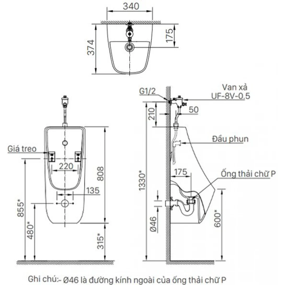 Bồn tiểu nam INAX AU-468V treo tường sứ chống bám bẩn AquaCeramic xả ngoài (AU468V)